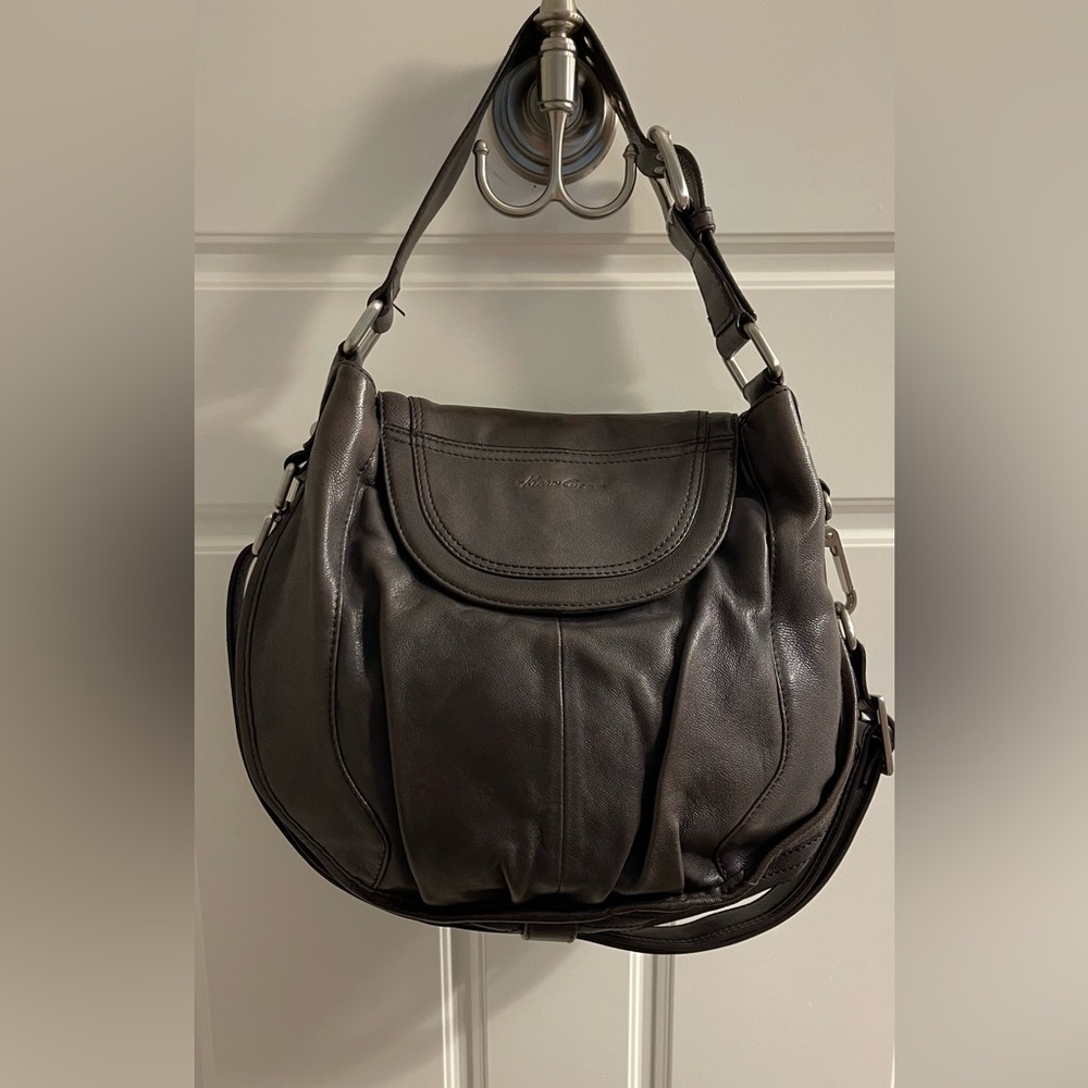 Kenneth Cole New York mushroom grey leather bag with shoulder & crossbody straps
